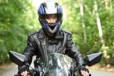 Motorcyclist Goes on Road, Front View, Closeup - 24