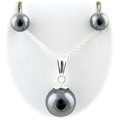 Black 10mm Pearl Swarovski Elements Crystal Sterling Silver Rolo Cable Chain Necklace Earrings 20 Inch