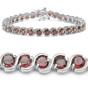 11.90 Carat Genuine Garnet Rounds Silver Bracelet by