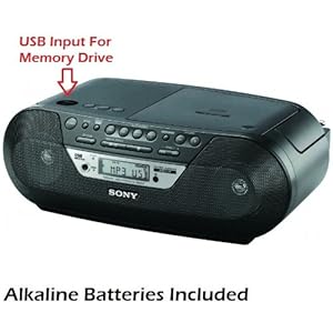 Sony Portable Mega Bass Reflex Stereo Sound System with Digital Tuner AM/FM Radio MP3 CD USB Recorder & Player, 30 Programable Preset Stations, LCD Display, Auto Scan Tuning & Audio in Jack to Connect any iPod, iPhone or MP3 Digital Audio or Tape Cassette