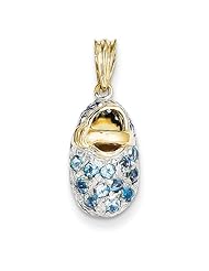14K Yellow Gold and Rhodium Prong-Set December/Blue Topaz Baby Shoe Pendant