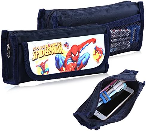 Pencil Case,Jakpopin Spiderman Canvas Pencil Case School College Student Pen Bag Ball Pen Holder Keeper Zipper Storage Stationery Organizer Bag Disney Pencil Pouch for Boys Girls Kids Writing Case
