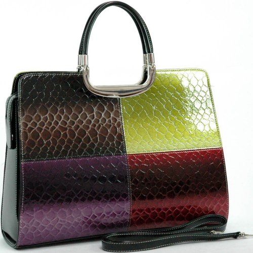 Womens Fine Embossed Leather-like Briefcase/Laptop Bag, Multi-Color Croc