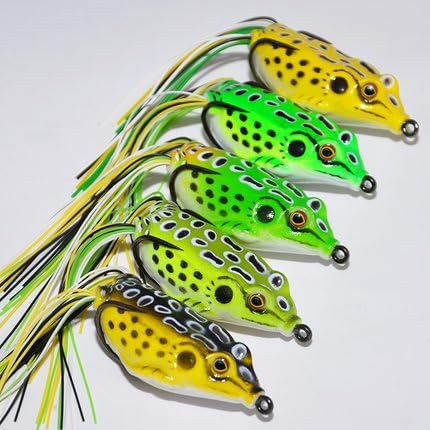 Smartonly 5.5cm 12g Soft Frog 5pcs Hollow Body Topwater Frogs Fishing Lures Baits with Free Tackle Box,Especially For Bass Snakehead