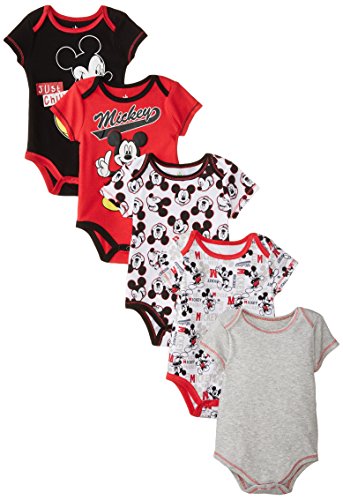 Disney Baby-Boys Newborn Boy Mickey 5 Pack Creeper, Red, 0-3 Months