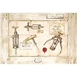 Corkscrew, Bottle Opener & Wine Theme Set of 6 Placemats (Coated Plastic) French design