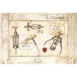 Corkscrew, Bottle Opener & Wine Theme Set of 6 Placemats (Coated Plastic) French design