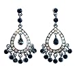 Earrings - E67 - Crystal Oval Chandelier ~ Clear AB and Black