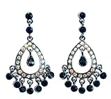 Earrings - E67 - Crystal Oval Chandelier ~ Clear AB and Black