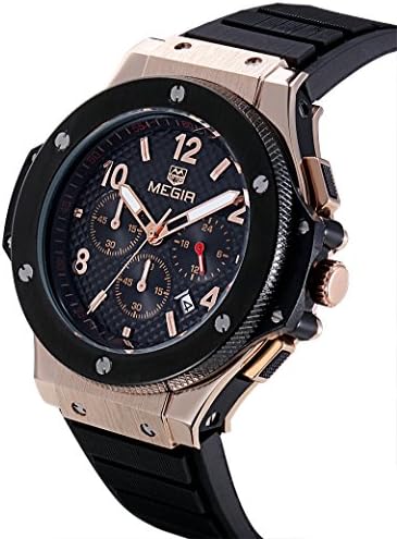 New Gold & Black Megir Chronograph & 24 Hours Function Sport Watch Silicone Gold Luxury Men Watch Men Top Brand Military Watch Relogio Masculino