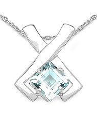 1.30 Carat Genuine Blue Topaz Sterling Silver Pendant Necklace. 18"