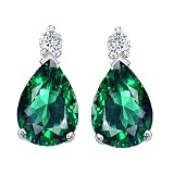 2.56 cttw 14K White Gold AAA Created Emerald and Genuine Diamond Drops Earring in 14k White Gold