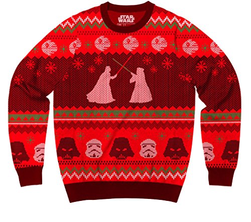 Star Wars Death Star Saber Showdown Red Ugly Christmas Sweater (Adult Medium)
