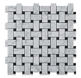 Bianco Carrara White Marble Honed Basketweave Mosaic Tile with Black Dots - 6