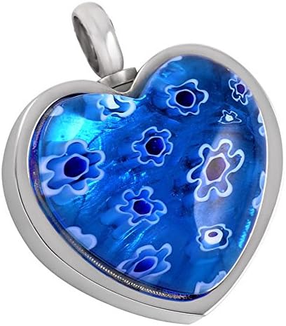 Peerless Pieces Urn Necklace Cremation Memorial Keepsake Stainless Steel 20" Glass Blue Heart #74
