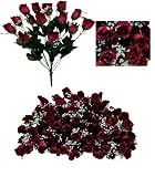 SIX pieces of 18" Long Stem Artificial Rose Bud Bushes Burgundy