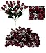 SIX pieces of 18" Long Stem Artificial Rose Bud Bushes Burgundy