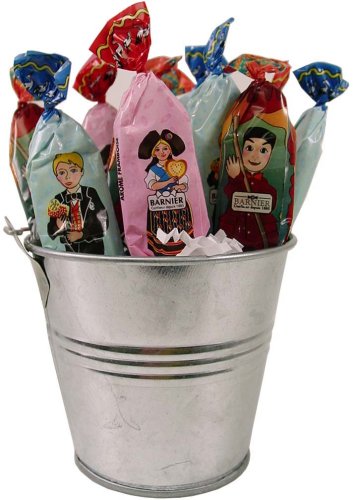 12 French Alsace & Guignol Costumed Lollipops ~ flowers in the bucket by Bonbons Barnier