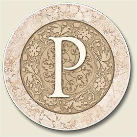 Click here to buy AutoCoaster ~ Monogram initial P ~ Tile Drink Coaster for car cupholder - code 585 by AbsorbaStone.