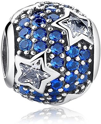 Original Charms Fit Pandora Bracelet S925 Sterling Silver Beautiful Sky Blue Stars Clear Zircon DIY Jewelry Making
