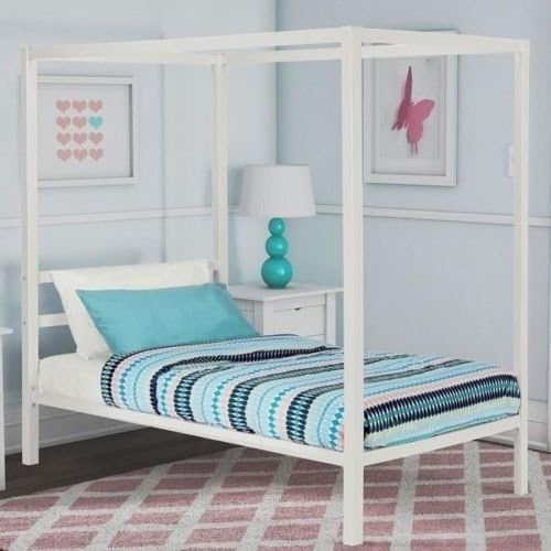 Kissemoji Twin Full Queen Size White Metal Canopy Bed Frame Headboard Foundation NIB (Queen)