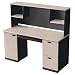Bestar Hampton Office Computer Wood Desk with Hutch in Sand Granite Charcoal