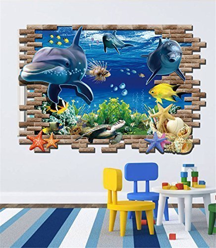 Sucis 3D Submarine World under sea Unique Removable Wall Art Sticker Decal Home Kid Room Decor