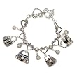 Silvertone Detailed Heart and Handbag Theme Charm Fashion Bracelet