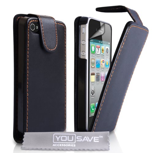 gadget geek - coque iphone&nbsp;4s flip cuir ecran protection noir