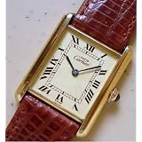 Vintage Antique: Pre-owned Ladies Cartier Watch Vermeil Tank RARE WHITE Dial Swiss Precision Quartz... by Cartier