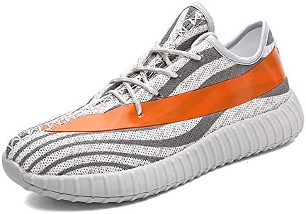 MWSC Men's Fashion Lace Up Breathable Fly Weave Flat Sport Running Sneakers Shoes, Grey Orange, 8.5
