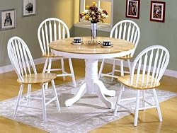 5-Piece Dining Set with Round Table in Natural/White - Farmhouse - 7022