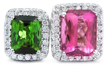 Diamond Green & Pink Tourmaline 18k White Gold 