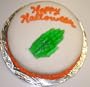 Chocolate Decorated Cake Single Layer 8" Round Topped with Gummie Witch Hand Orange Trim