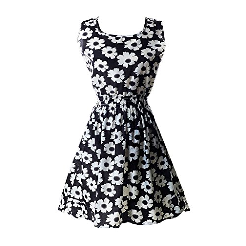Hee Grand Women's Casual Summer Fit and Flare Floral Sleeveless Dress