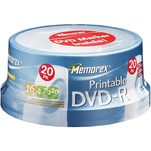 Memorex DVD-R 16x 4.7GB 20 Pack Spindle Printable