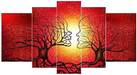 LynHee Red Tree Human Body Contemporary Abstract Giclee Canvas Prints Wall Art Ready to Hang for Living Room Bedroom Home Decorations 5pcs/set
