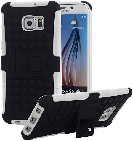 Junyaa Anti-scratch Anti-dust 2-in-1 Heavy Duty Dual Layer Rugged Case with Kickstand for Samsung Galaxy S6 edge Plus egde+ G9280 with Free Stylus (White + Black)
