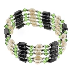 Magnetic Wrap Necklace/Bracelet - Green with Freshwater Pearls - 36 Inch in Length