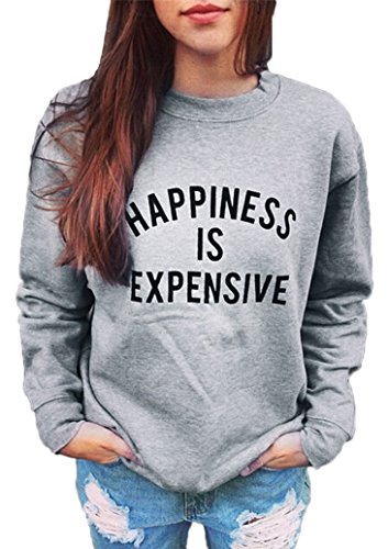 Halife Women’s Cute Happiness Is Expensive Sweatshirts with Sayings (L, Gray)