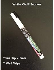 Box of 10 White Chalk Ink Pen - Fine Bullet Tip 2mm White Chalk Pen Wet Wipe Marker