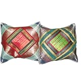 2 Ethnic Vintage Silk Sari Pillow Cushion Coversby Mogulinterior