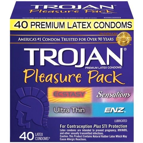 Trojan Condom Pleasure Pack Lubricated, 40 Count (Pack of 3)-, Trojan-4g3d