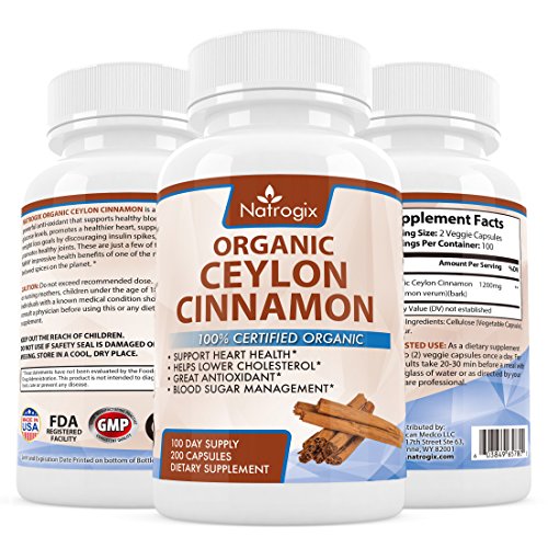 Natrogix 1200mg Organic Ceylon Cinnamon - Best Cinnamomum Verum Antioxidant Formula Helps Balance Blood Sugar Level, Promotes Heart Health & Weight Loss, Made in USA (200 Capsules). Natrogix 1200mg Organic Ceylon Cinnamon - Best Cinnamomum Verum Antioxidant Formula Helps Balance Blood Sugar Level, Promotes Heart Health & Weight Loss, Made in USA (200 Capsules).