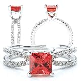 18k Chatham 5.5mm princess cut padparadscha orange sapphire color #3 engagement ring with split shank