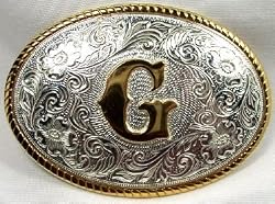 SILVER/GOLD PLATED MONOGRAM LETTER "G" BELT BUCKLE