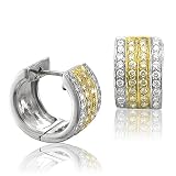 18k Gold White and Yellow Diamond Hoop Huggies Earrings (GH, SI, 0.80 carat)