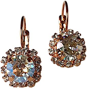 Swarovski Crystal Moonlight Rose Gold Plated Round Stone Rhinestone Drop Bridal Earrings