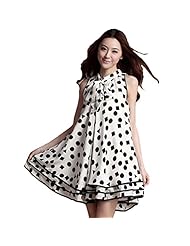 Chiffon Sleeveless  Polka Dot Print Mini Dress  With a Bow(s)