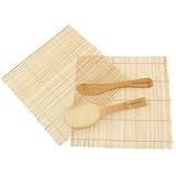 BambooMN Brand - Sushi Rolling Kit - 2x rolling mats, 1x rice paddle, 1x spreader - natural